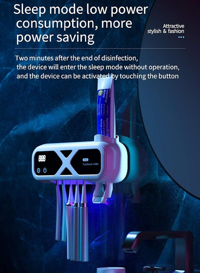 DAKS Wall-Mounted UV Toothbrush Holder with Automatic Toothpaste Dispenser – USB Rechargeable Sterilizer with Digital Timer, Holds 5 Brushes - Image 5